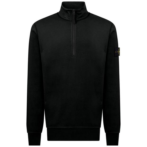 STONE ISLAND COTTON FLEECE QUARTER ZIP SWEATSHIRT LW 'NERO'