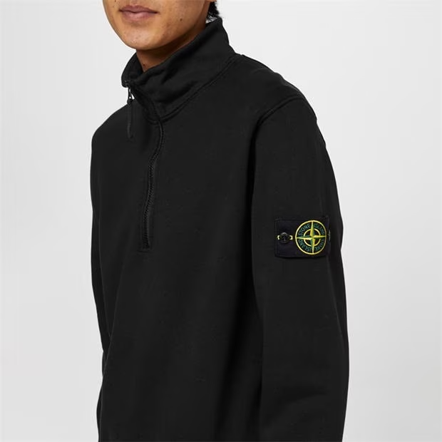 STONE ISLAND COTTON FLEECE QUARTER ZIP SWEATSHIRT LW 'NERO'