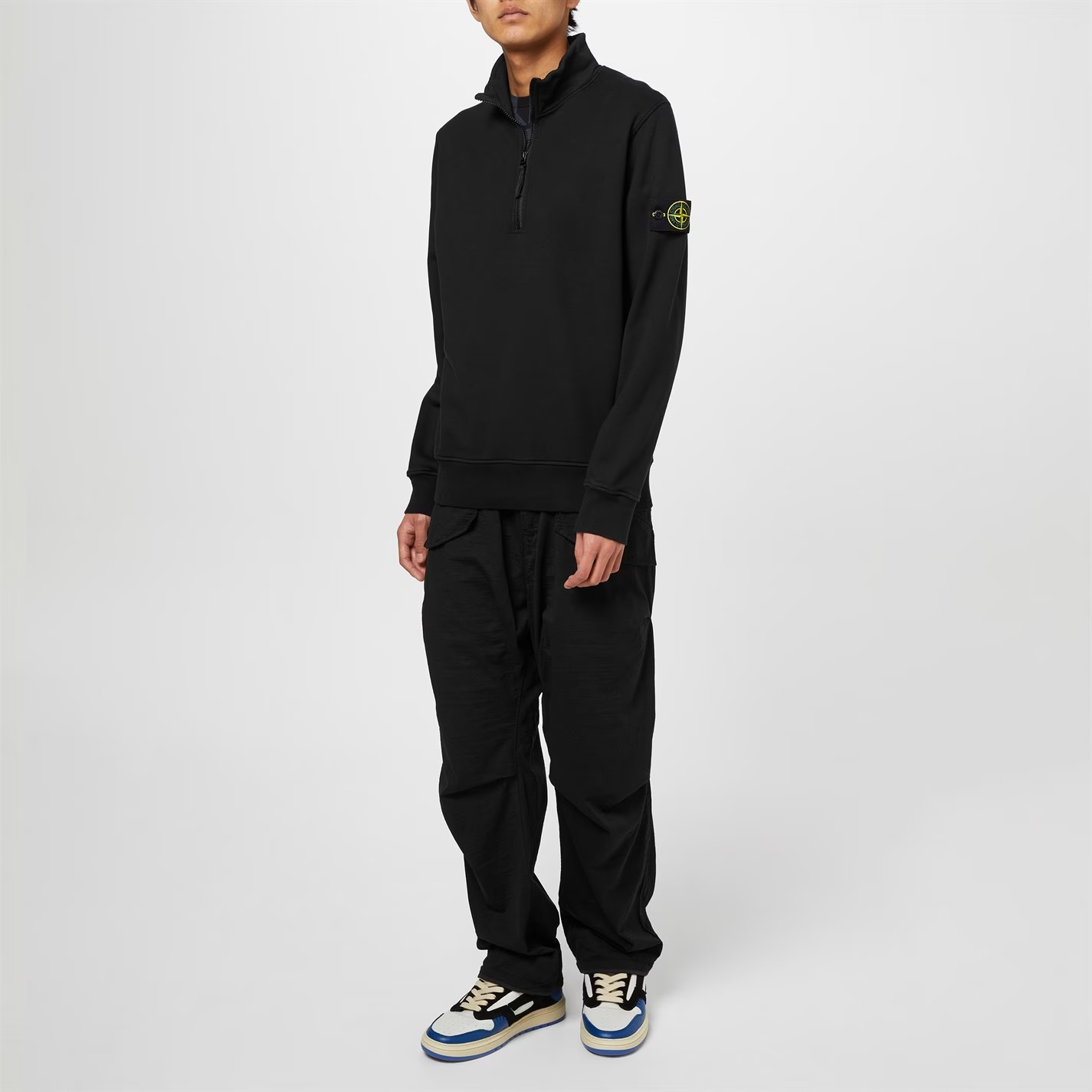 STONE ISLAND COTTON FLEECE QUARTER ZIP SWEATSHIRT LW 'NERO'