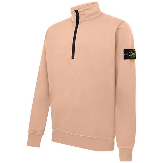 STONE ISLAND COTTON FLEECE QUARTER ZIP SWEATSHIRT LW 'ROSA'