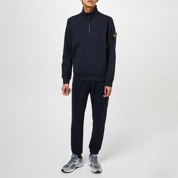 STONE ISLAND COTTON FLEECE QUARTER ZIP SWEATSHIRT LW 'NAVY'