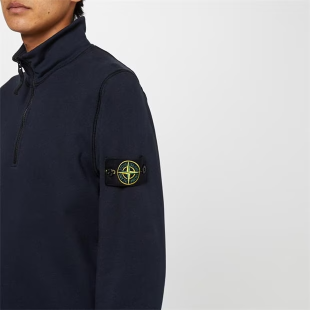 STONE ISLAND COTTON FLEECE QUARTER ZIP SWEATSHIRT LW 'NAVY'