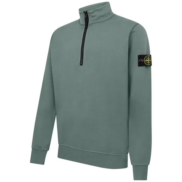 STONE ISLAND COTTON FLEECE QUARTER ZIP SWEATSHIRT LW 'CIELO'