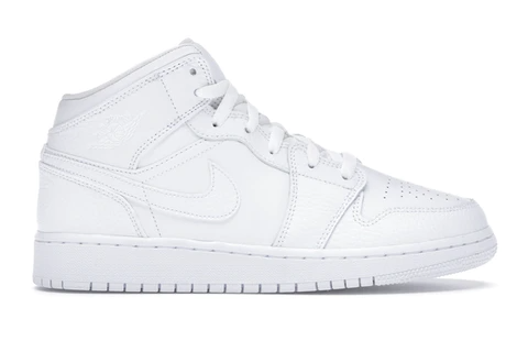 JORDAN 1 MID TRIPLE WHITE (GS)