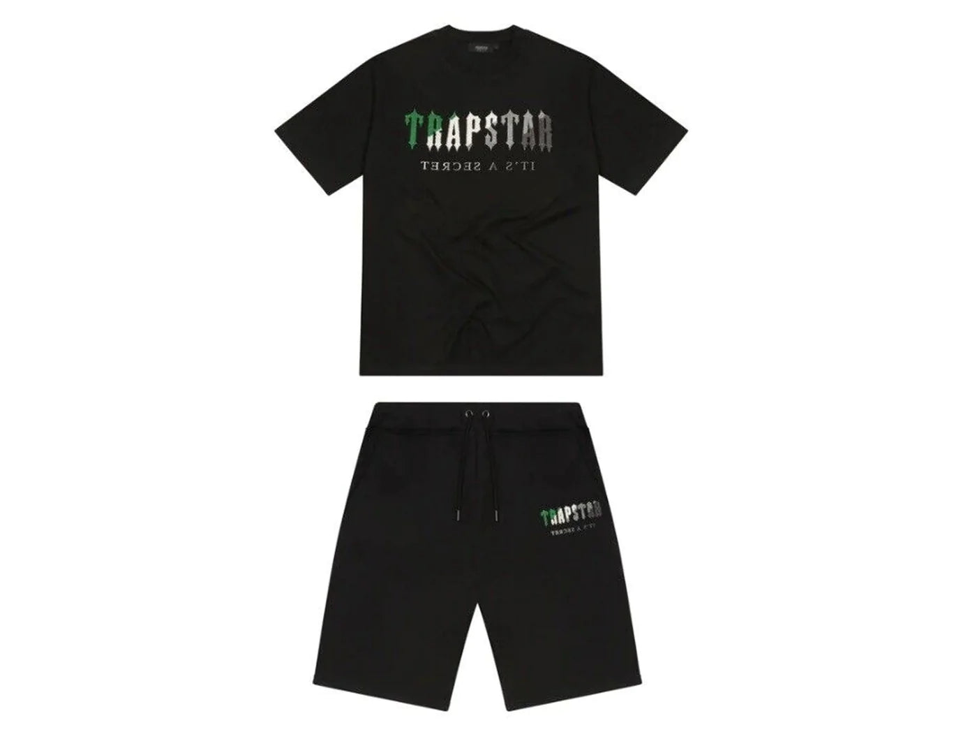 TRAPSTAR CHENILLE DECODED T-SHIRT & SHORT SET 'GREEN BEE’